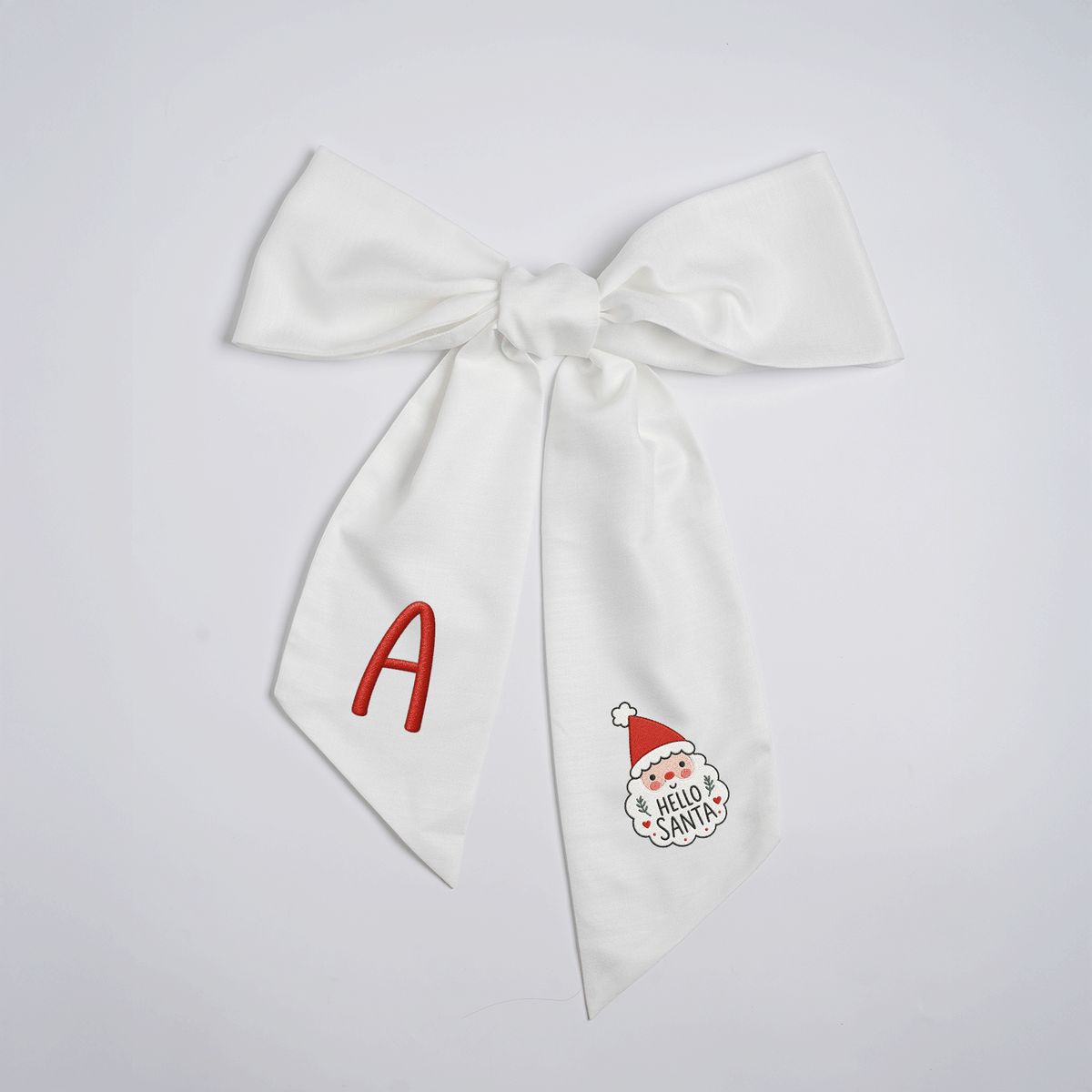 Custom Letter Hello Santa Embroidered Linen Wreath Sash, Personalized Monogram Christmas Bow Sash for Front Door Decor