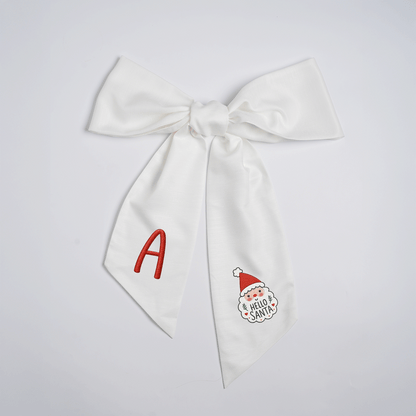 Custom Letter Hello Santa Embroidered Linen Wreath Sash, Personalized Monogram Christmas Bow Sash for Front Door Decor
