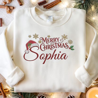 Personalized Embroidered Merry Christmas Name Sweatshirt with Custom Name