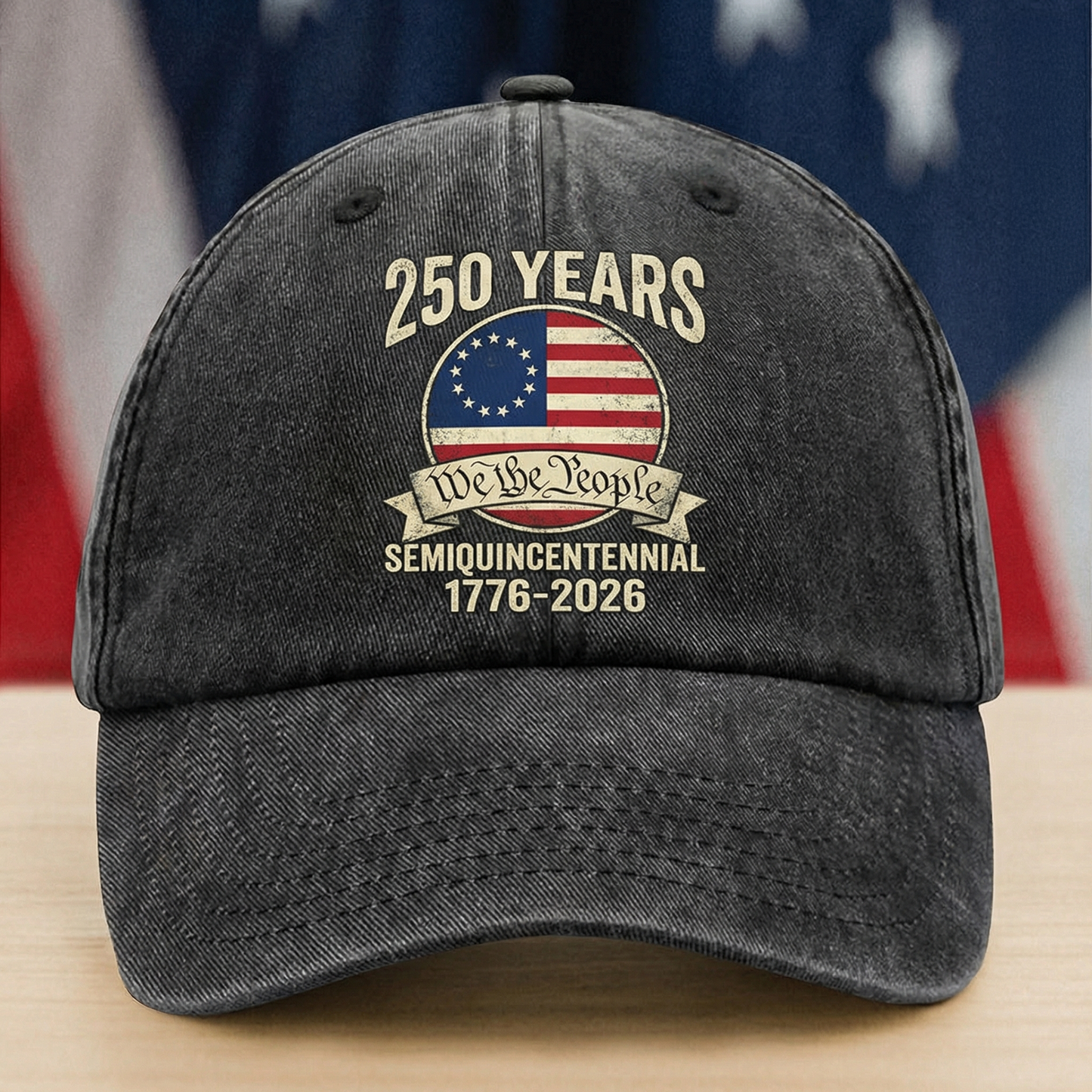 America 250th Anniversary Washed Denim Cap – Custom Name