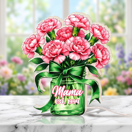 Floral Glow Night Light – Personalized Acrylic Suncatcher Box for Mom – Wooden Frame Keepsake Gift