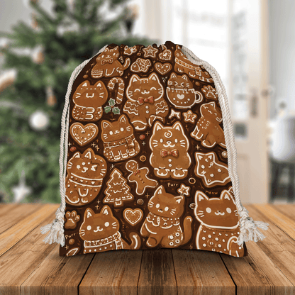 Gingerbread Christmas Cats Pattern Christmas Sack