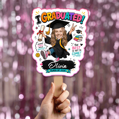 I Graduated Custom Name Custom Shape Hand Fan Graduation Party Fan