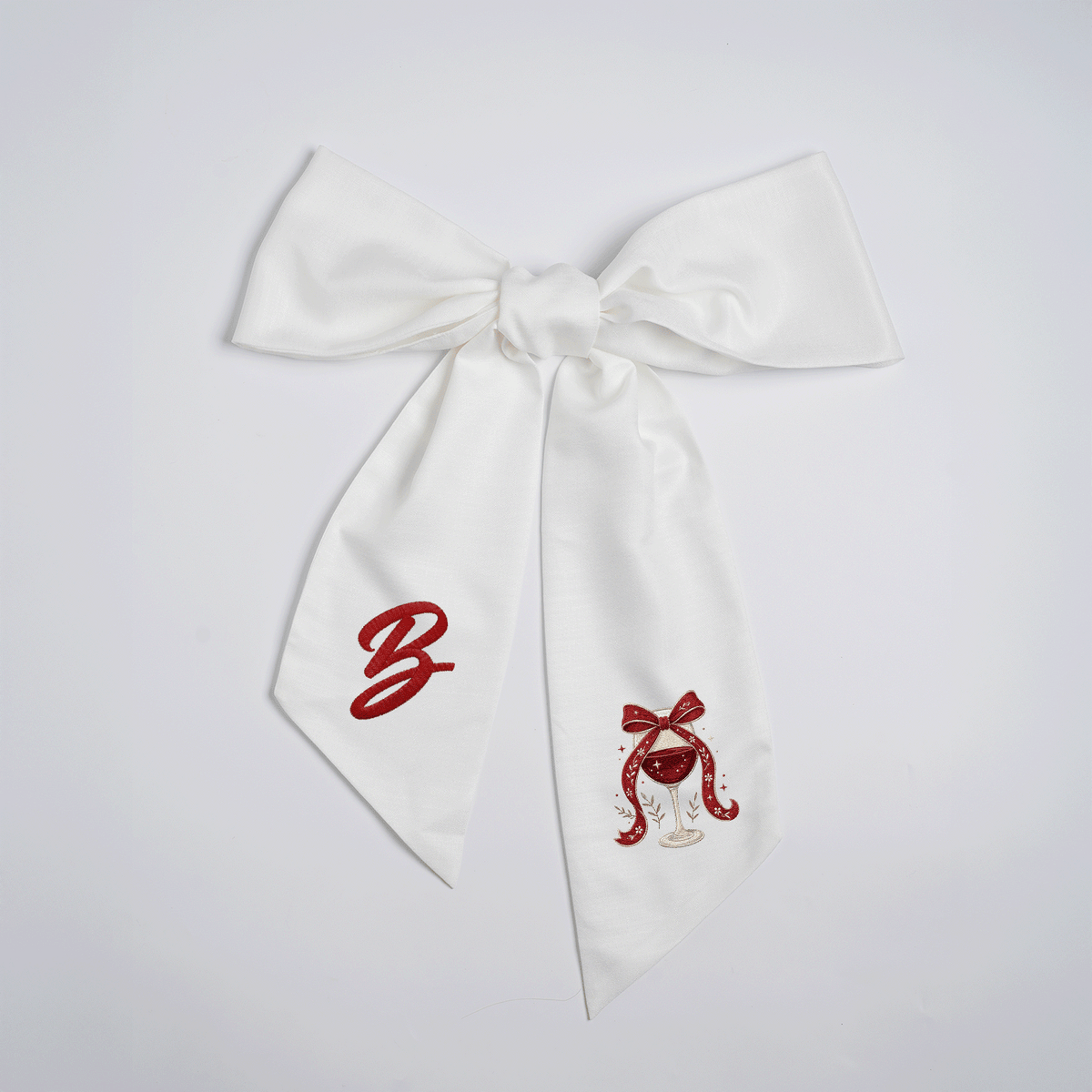 Custom Letter Christmas Red Wine Glass Embroidered Linen Wreath Sash, Personalized Monogram Holiday Bow Sash for Door Decor