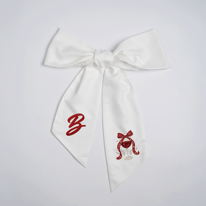 Custom Letter Christmas Red Wine Glass Embroidered Linen Wreath Sash, Personalized Monogram Holiday Bow Sash for Door Decor