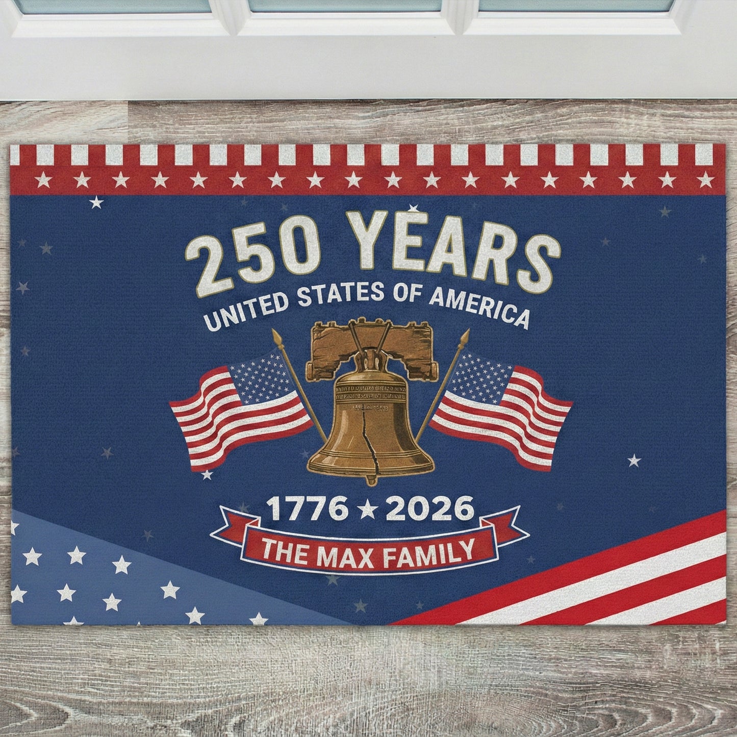 USA Semiquincentennial 250 Years Personalized Doormat - Patriotic Home Welcome Mat