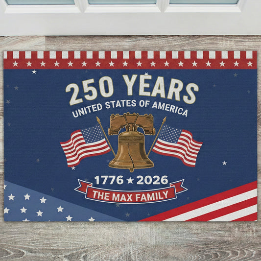 USA Semiquincentennial 250 Years Personalized Doormat - Patriotic Home Welcome Mat
