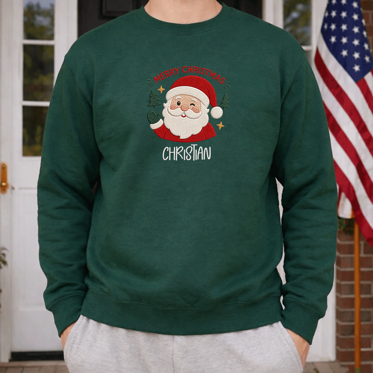 Personalized Embroidered Merry Christmas Sweatshirt with Custom Name