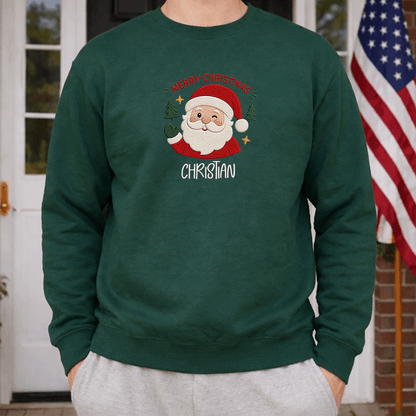 Personalized Embroidered Merry Christmas Sweatshirt with Custom Name
