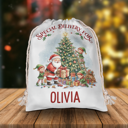 Personalized Santa Special Delivery Christmas Sack, Custom Name Santa Gift Bag