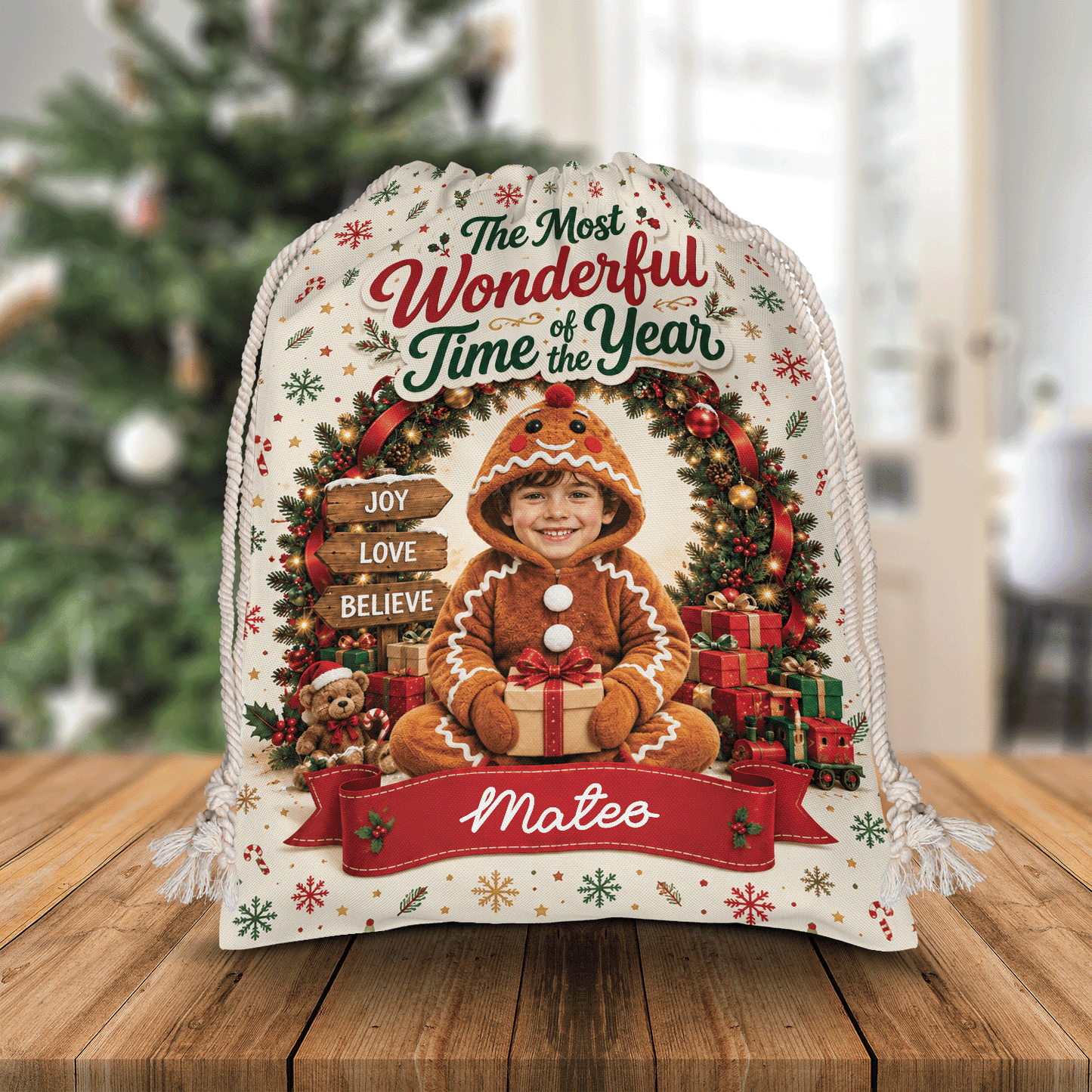 Personalized The Most Wonderful Time of the Year Christmas Sack with Custom Photo