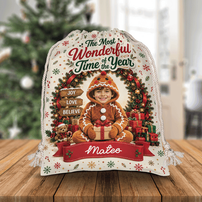 Personalized The Most Wonderful Time of the Year Christmas Sack with Custom Photo