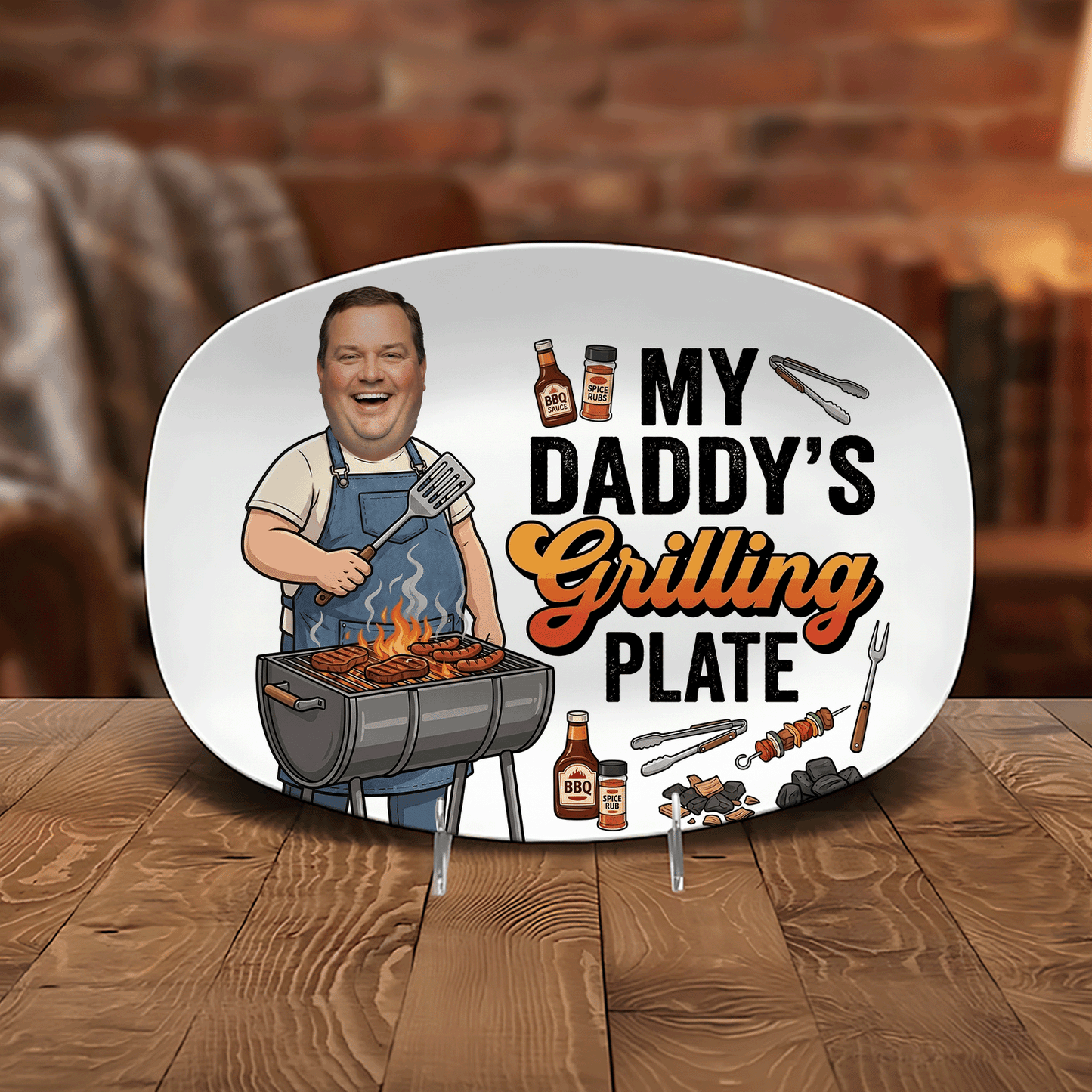 Personalized My Daddy’s Grilling Plate – Custom Photo BBQ Keepsake