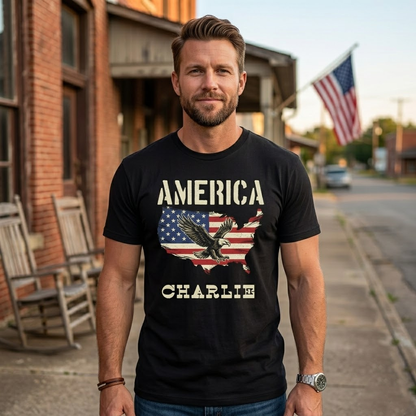 Personalized America 250 Years T-Shirt – Patriotic Eagle USA Map 1776–2026 Independence Anniversary Shirt