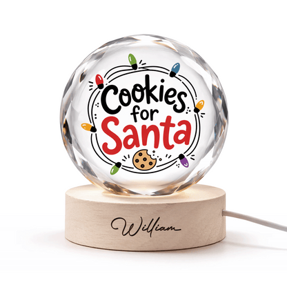 Custom Cookies For Santa Christmas Lights 3D Laser Engraved Crystal Ball with LED Wooden Standee, Personalized Name Holiday Night Light Keepsake