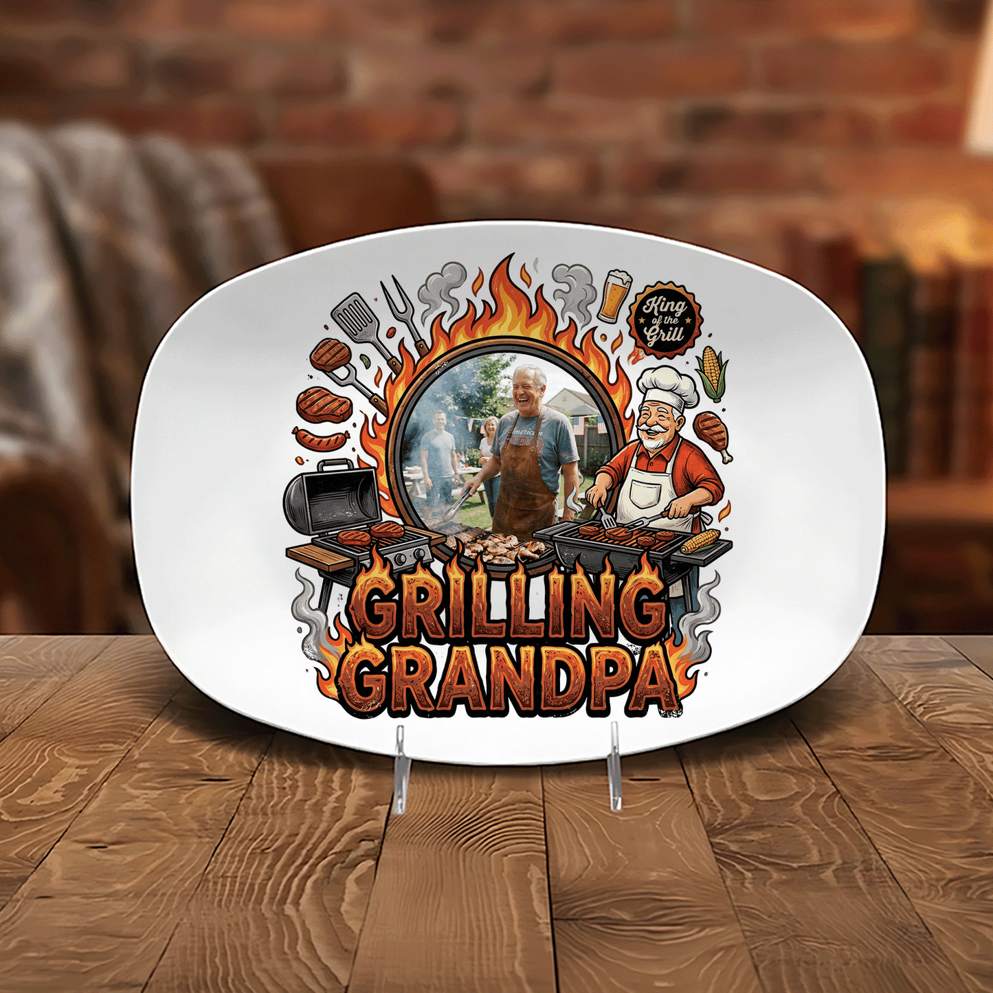 Personalized Grilling Grandpa Decorative Plate – Custom Name BBQ Keepsake for Grandpa