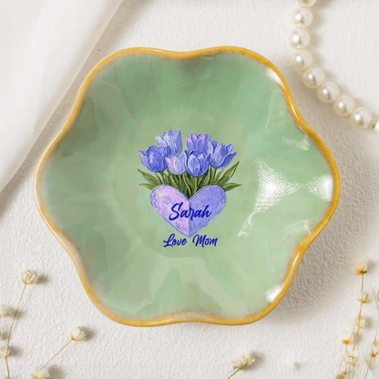 Custom Birth Month Flower Trinket Dish – Personalized Name Center Meaningful Mother’s Day Gift