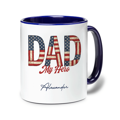 Personalized Dad My Hero Accent Mug – Custom Photo Coffee Mug for Dad