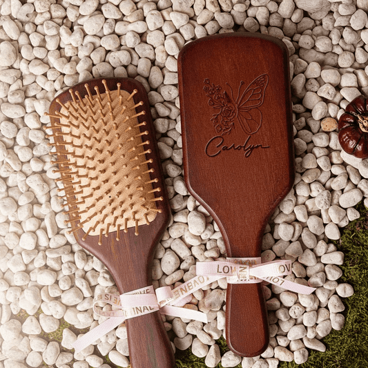 Personalized Wooden Hair Comb with Ribbon – Engraved Name Mother’s Day Gift for Mom