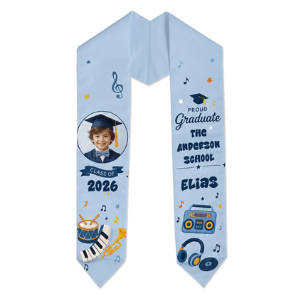 Personalized Music Theme Kid Graduation Stole – Custom Name