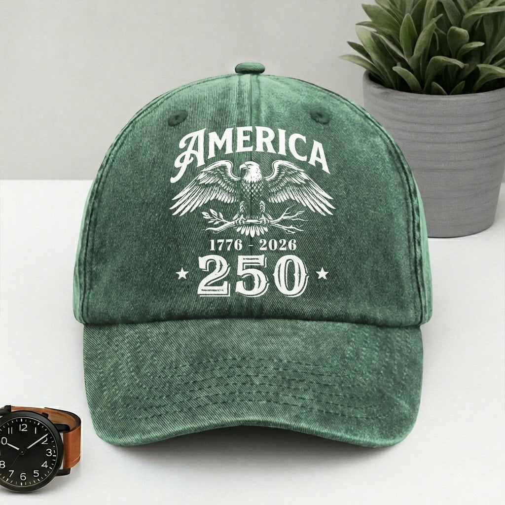 America 250 Years Happy 250th Birthday USA Washed Denim Baseball Cap