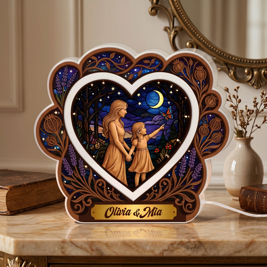 Personalized Acrylic Night Light for Mom and Child - Custom Mother Baby LED Lamp, Nursery Bedside Light