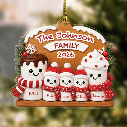 Personalized Marshmallow Family Acrylic Christmas Ornament, Custom Name Holiday Gift