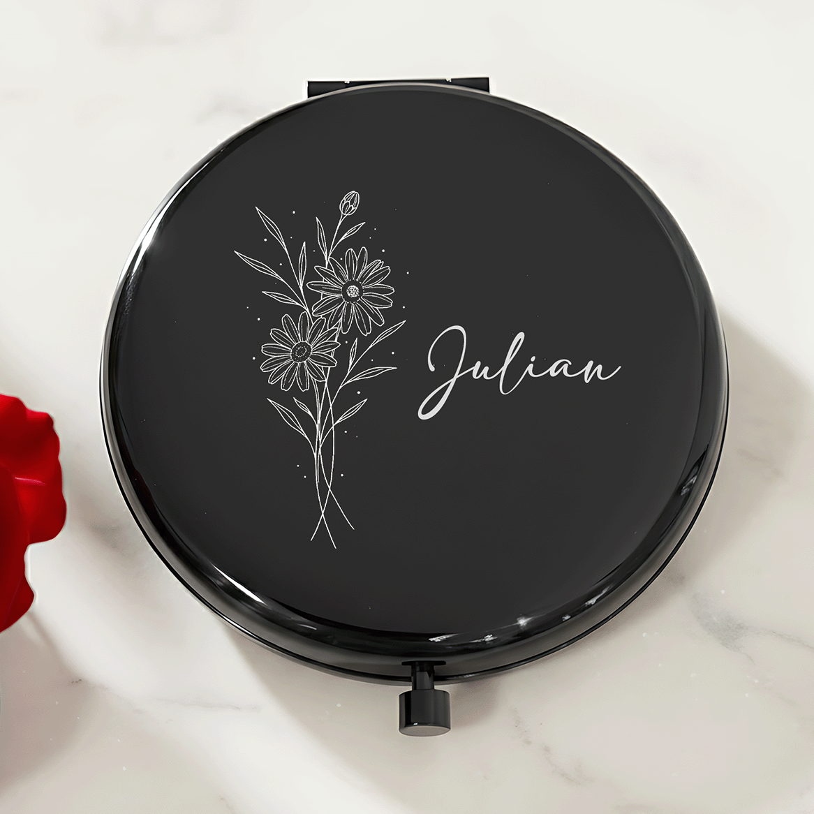 Personalized Birth Flower Engraved Compact Mirror – Meaningful Gift for Her | Valentine’s Day, Mother’s Day, Birthday Keepsake