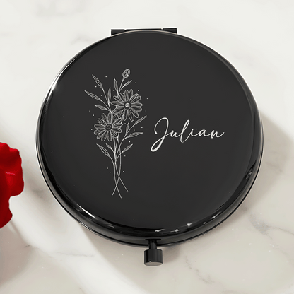 Personalized Birth Flower Engraved Compact Mirror – Meaningful Gift for Her | Valentine’s Day, Mother’s Day, Birthday Keepsake