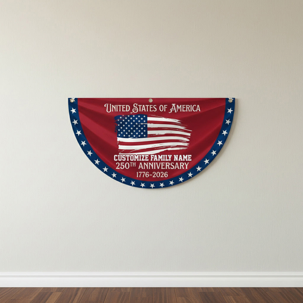 Custom Family Name USA 250th Anniversary Non-Pleated Fan Flag Red