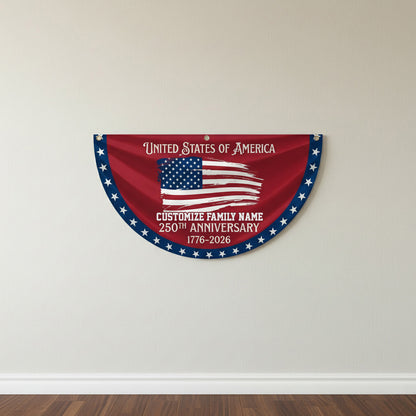 Custom Family Name USA 250th Anniversary Non-Pleated Fan Flag Red