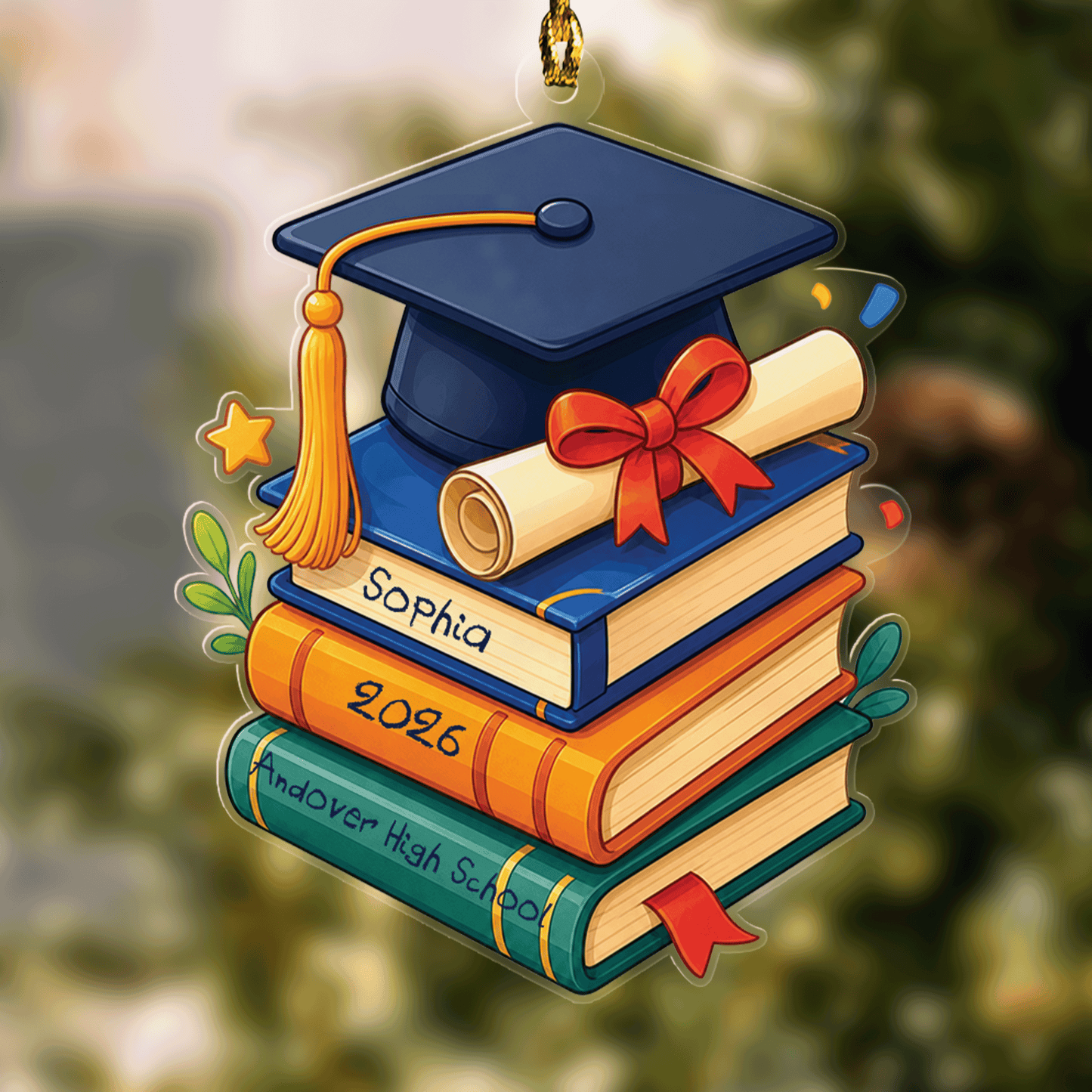 Personalized Graduation Cap and Book Name and Year Acrylic Ornament