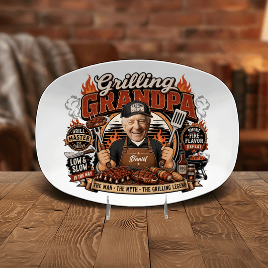 Personalized Grill Grandpa Decorative Plate - Custom Photo BBQ Keepsake for Grandpa