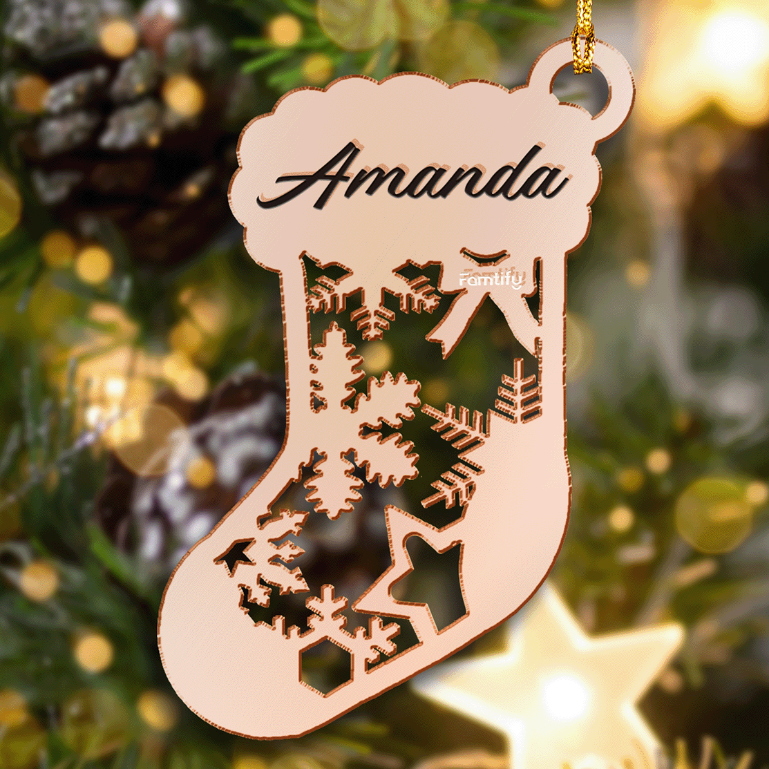 Custom Mirrored Acrylic Christmas Stocking Ornament - Personalized Name Gift