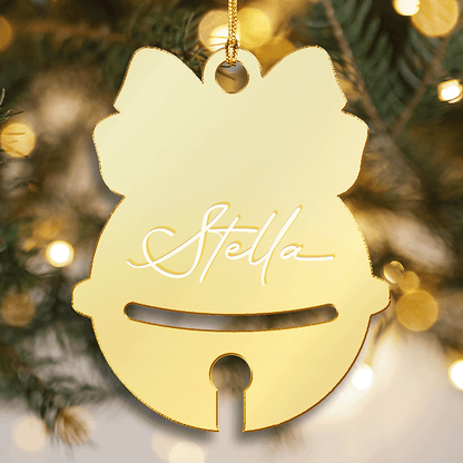 Custom Mirrored Acrylic Sleigh Bell Ornament - Personalized Name Gift