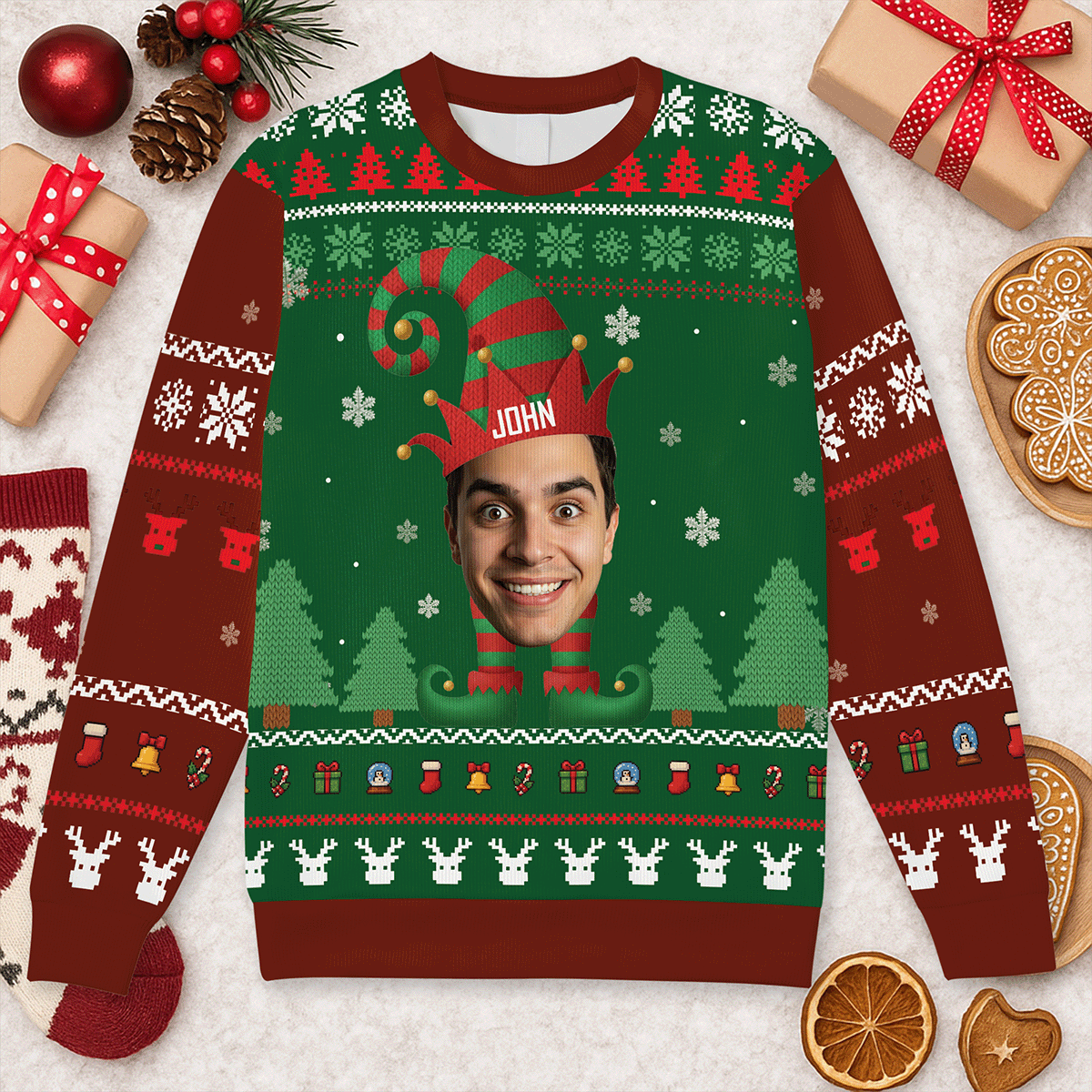 Elf Family Name Custom Face Sweater – Personalized Funny Christmas Ugly Sweater