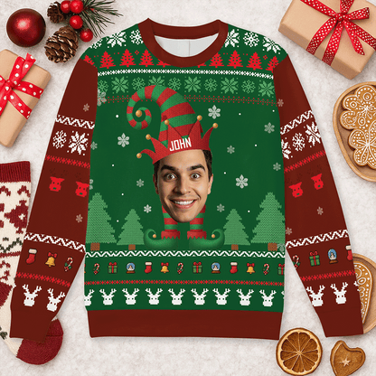Elf Family Name Custom Face Sweater – Personalized Funny Christmas Ugly Sweater