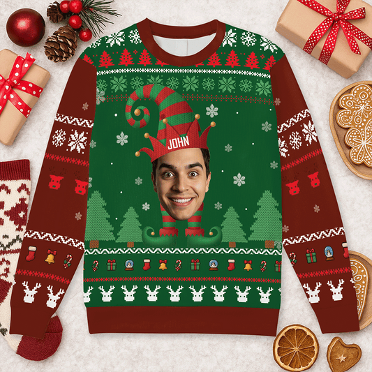 Elf Family Name Custom Face Sweater – Personalized Funny Christmas Ugly Sweater