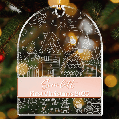 Personalized Clear And Mirrored Acrylic Arched Rectangle Ornament - New Born First Christmas Gift
