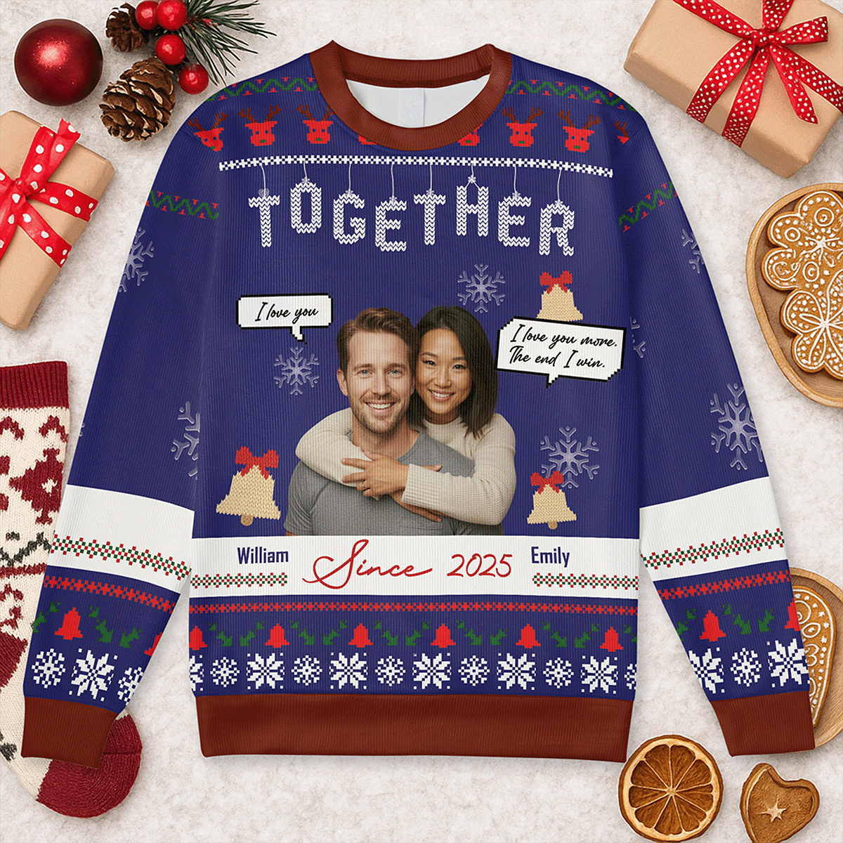 Personalized Couple Christmas Sweater – Custom Name Ugly Holiday Sweater