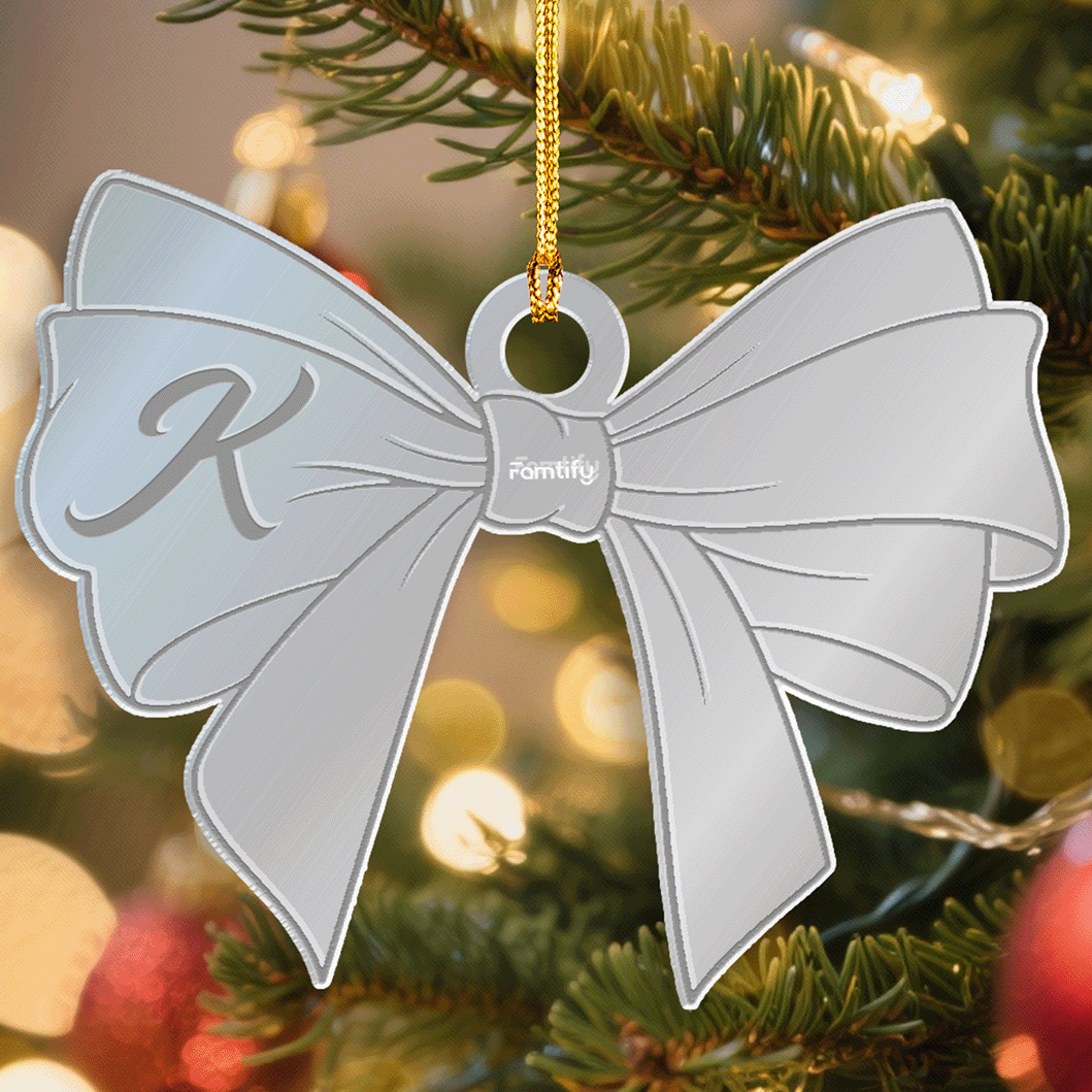 Personalized Mirrored Acrylic Bow With Your Initial Ornament Gift