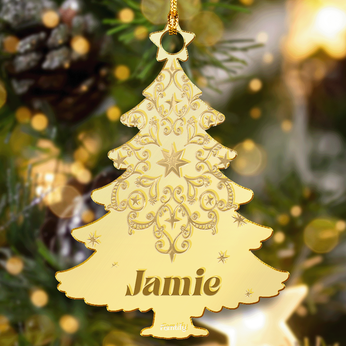 Personalized Mirrored Acrylic Christmas Tree Ornament - Custom Family Name Gift