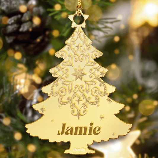Personalized Mirrored Acrylic Christmas Tree Ornament - Custom Family Name Gift