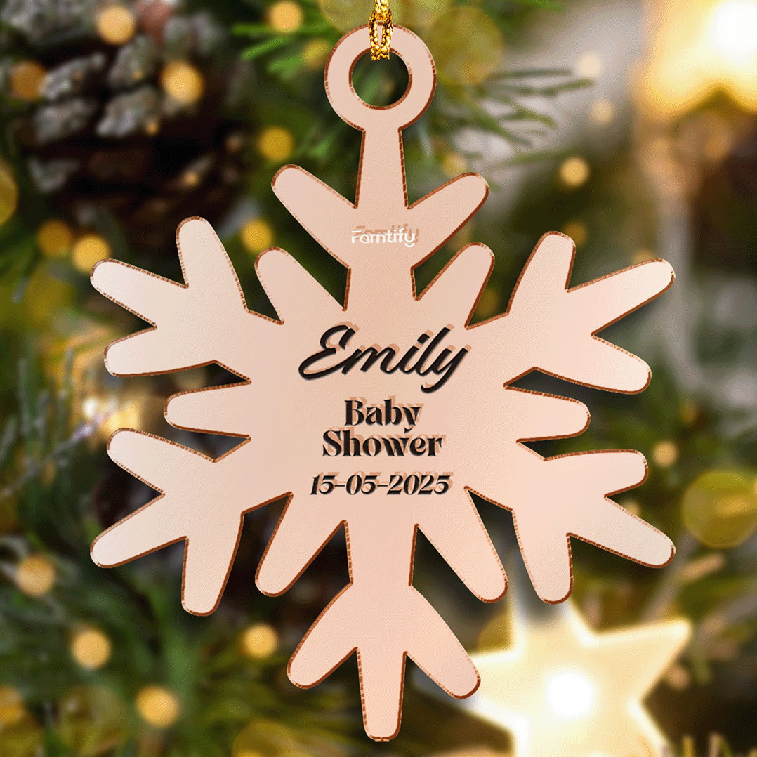 Personalized Mirrored Acrylic Snowflake Ornament - Christmas Baby Shower Gift