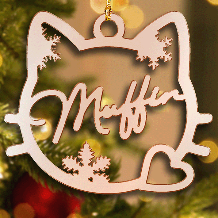 Personalized Pet's Name Mirrored Acrylic Cat For Lover Ornament