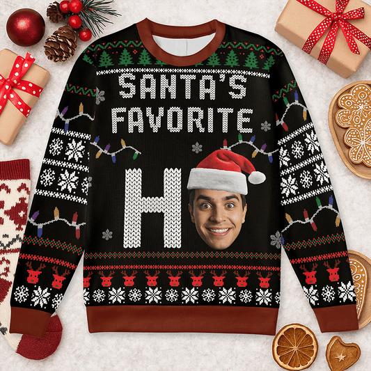 Santa’s Favorite Ho Sweater – Custom Face Funny Christmas Ugly Sweater for Family
