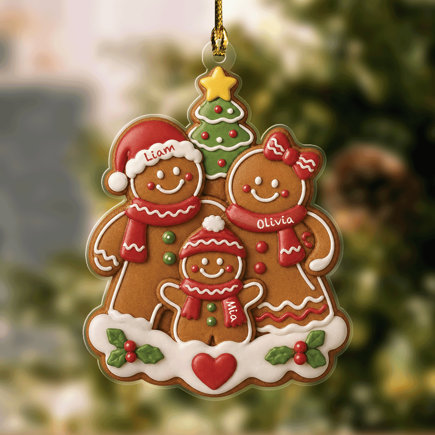 Personalized Gingerbread Family Acrylic Christmas Ornament, Custom Name Holiday Gift