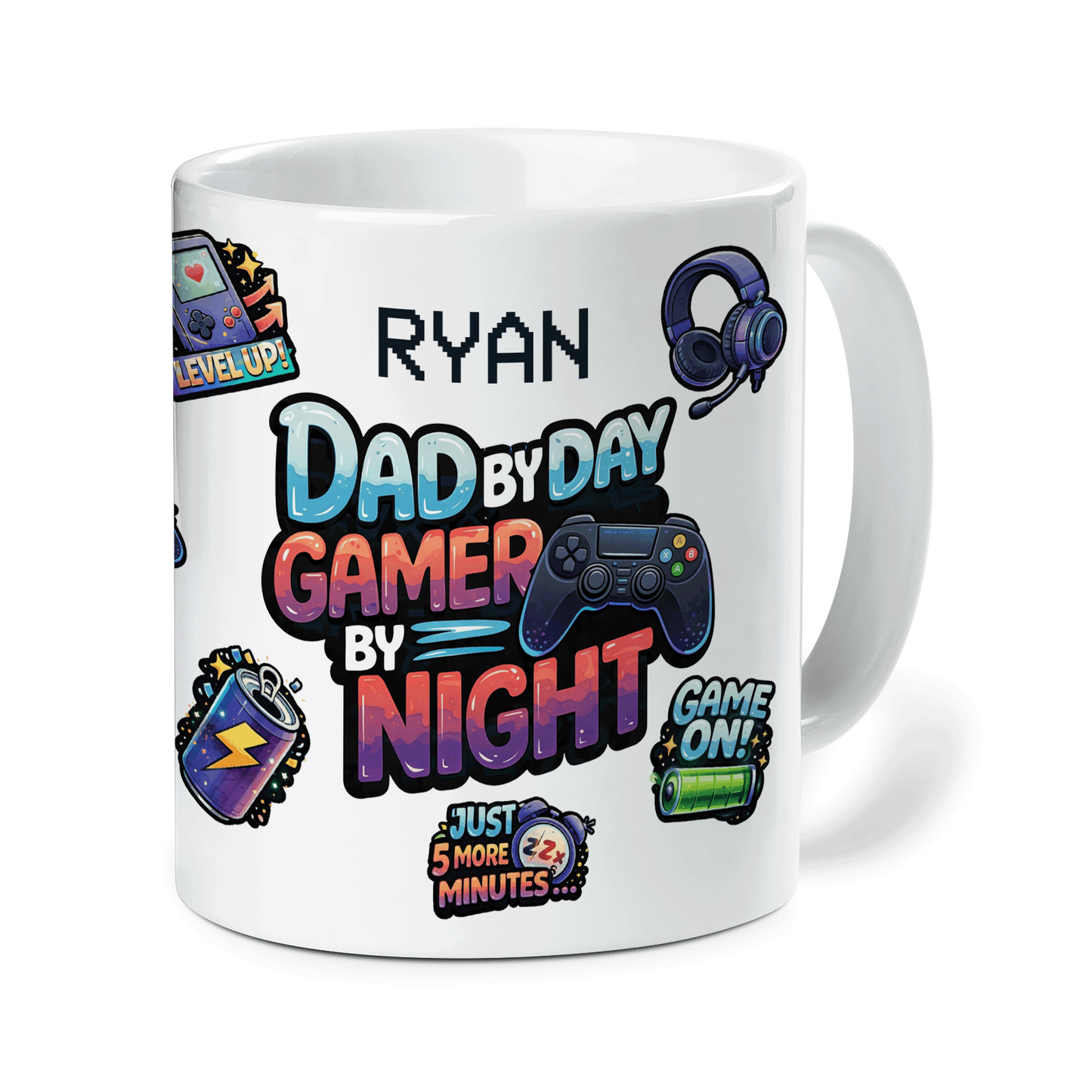 Personalized Gamer Dad Mug – Dad by Day Gamer by Night Custom Name Coffee Mug