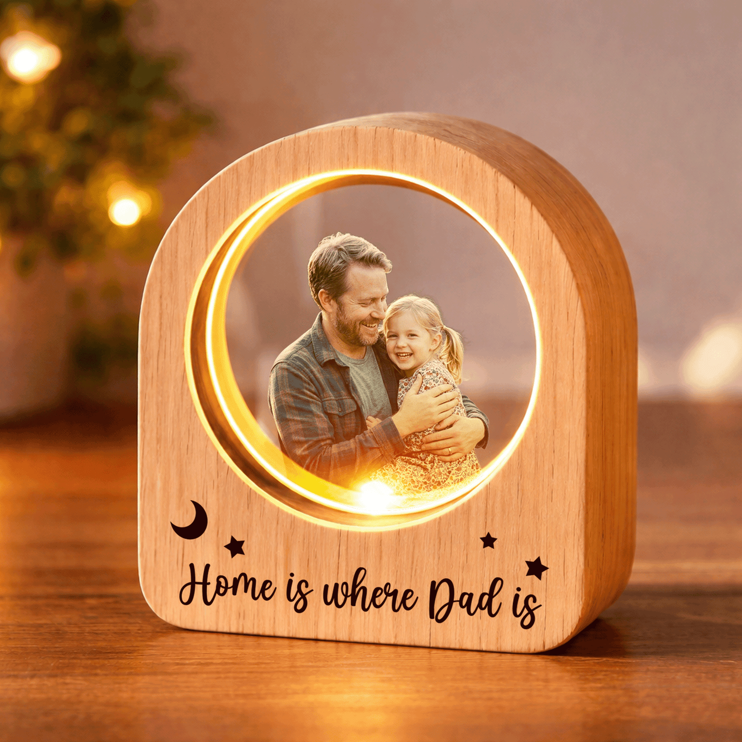 Personalized Round Night Light – “Home Is Where Dad Is” Custom Gift