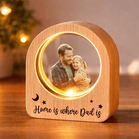 Personalized Round Night Light – “Home Is Where Dad Is” Custom Gift